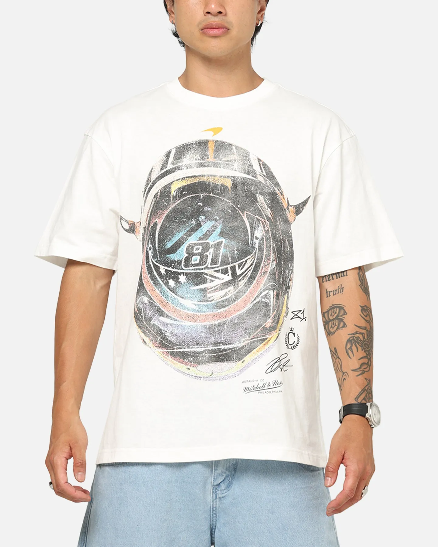 Mitchell & Ness X Mclaren Piastri Helmet T-Shirt Vintage White sold by Culture Kings