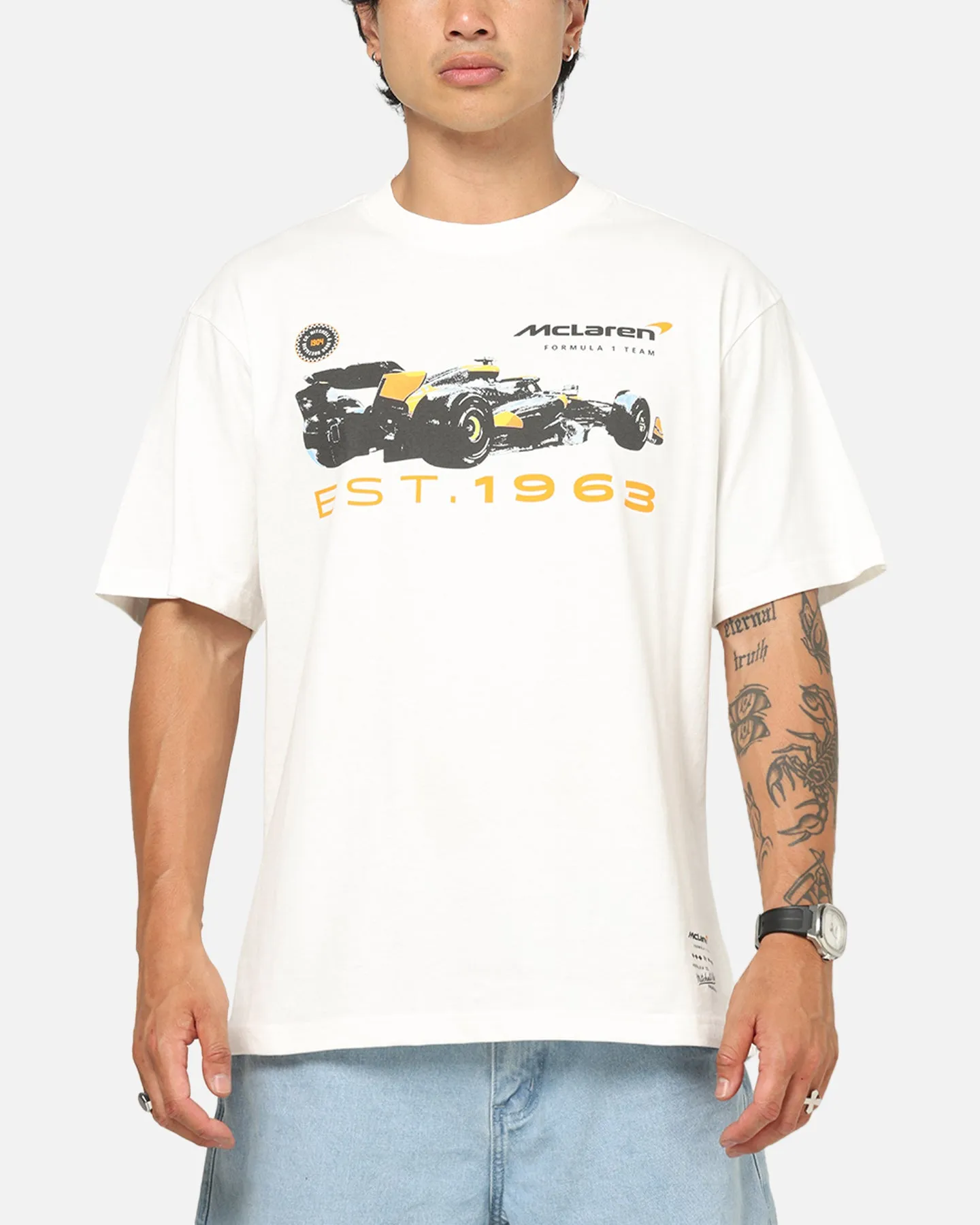 Mitchell & Ness X Mclaren Tailgate T-Shirt Vintage White sold by Culture Kings