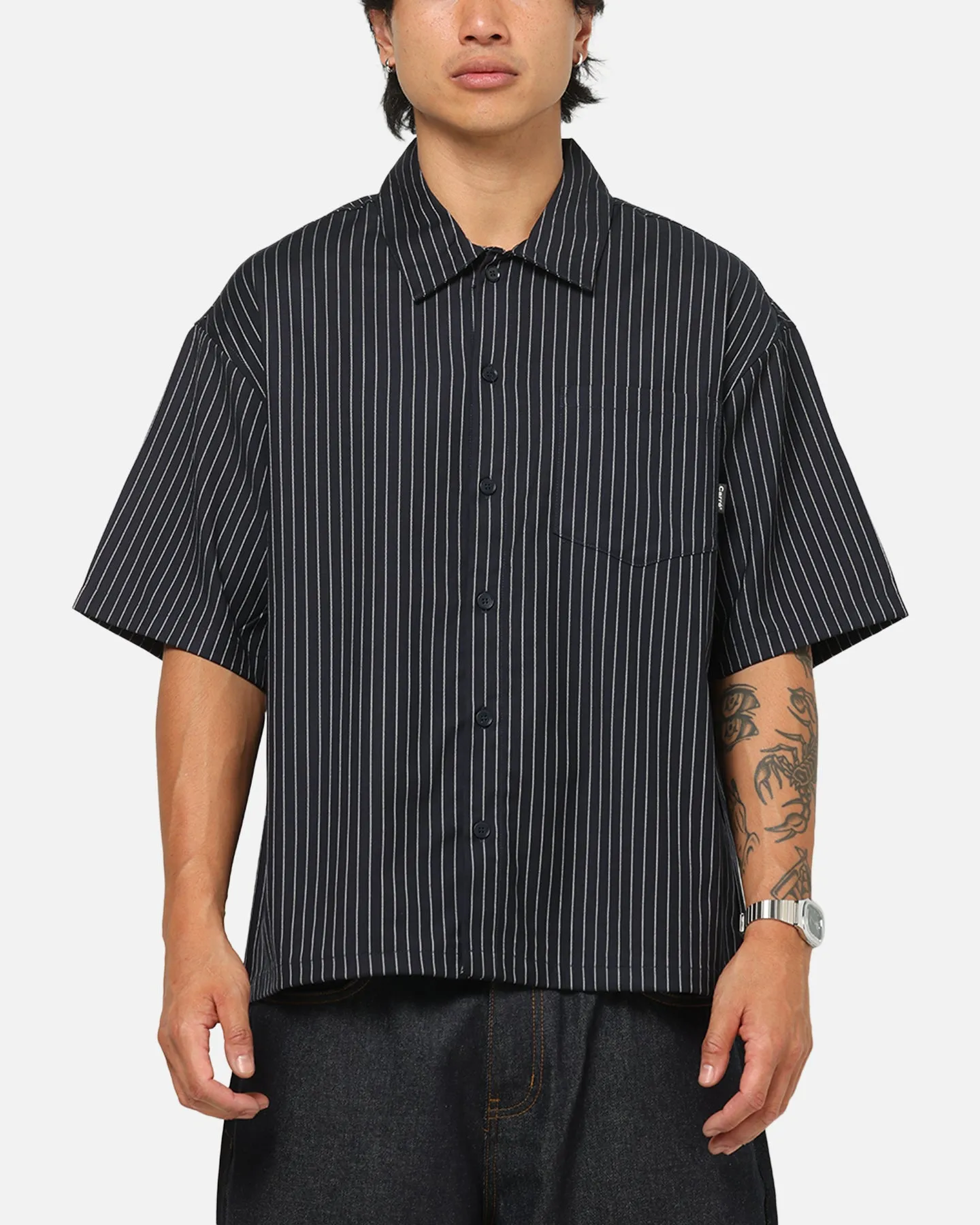 Carre Grid Button Up Shirt Navy Pinstripe sold by Culture Kings