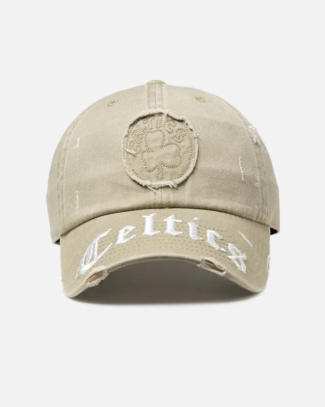 Mitchell & Ness Boston Celtics 'Gothic Arch' Dad Fit Strapback Gravel Stone sold by Culture Kings