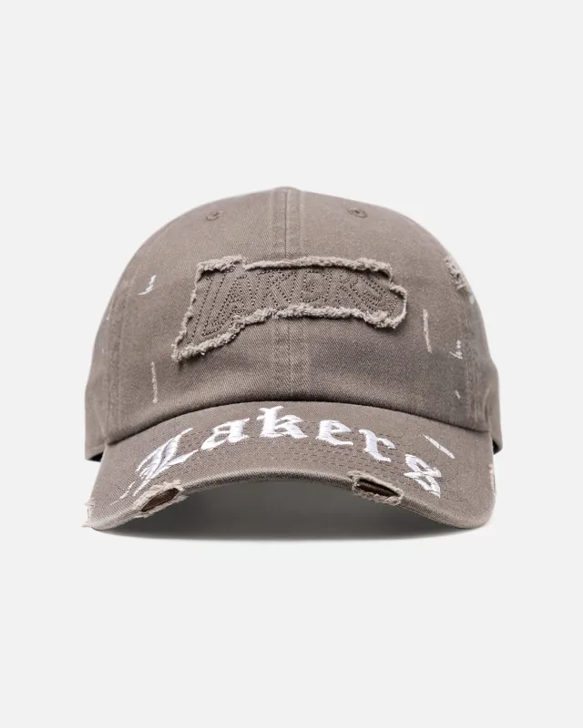 Mitchell & Ness Los Angeles Lakers 'Gothic Arch' Dad Fit Strapback Washed Chocolate sold by Culture Kings