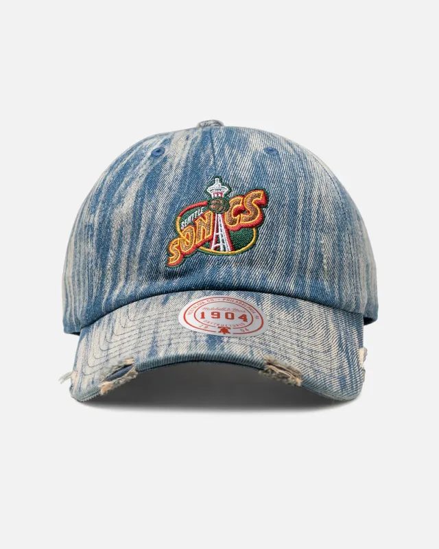 Mitchell & Ness Seattle SuperSonics 'Washed Denim' Dad Fit Strapback Denim sold by Culture Kings