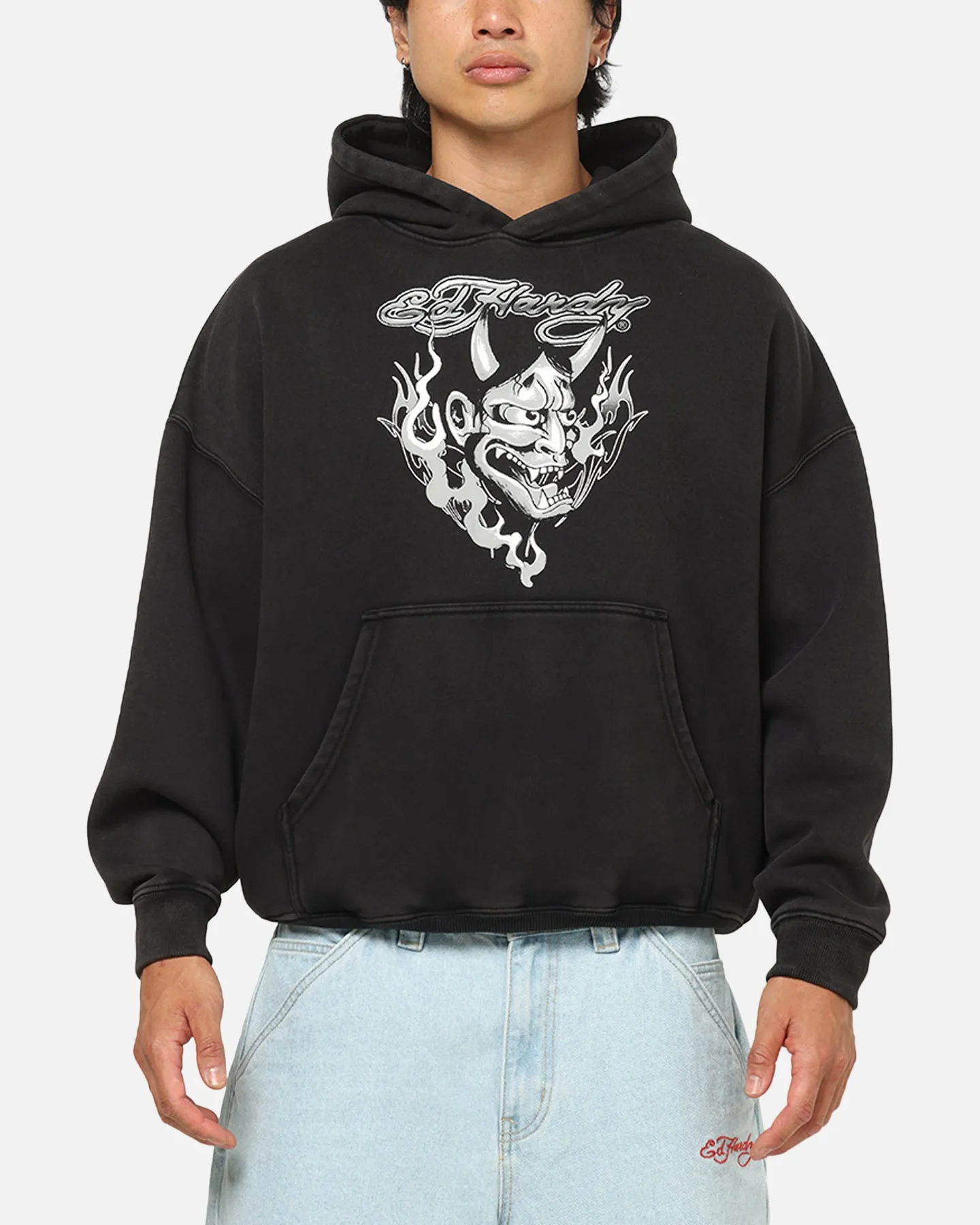Ed Hardy Double Horns Hoodie Black Acidwash sold by Culture Kings