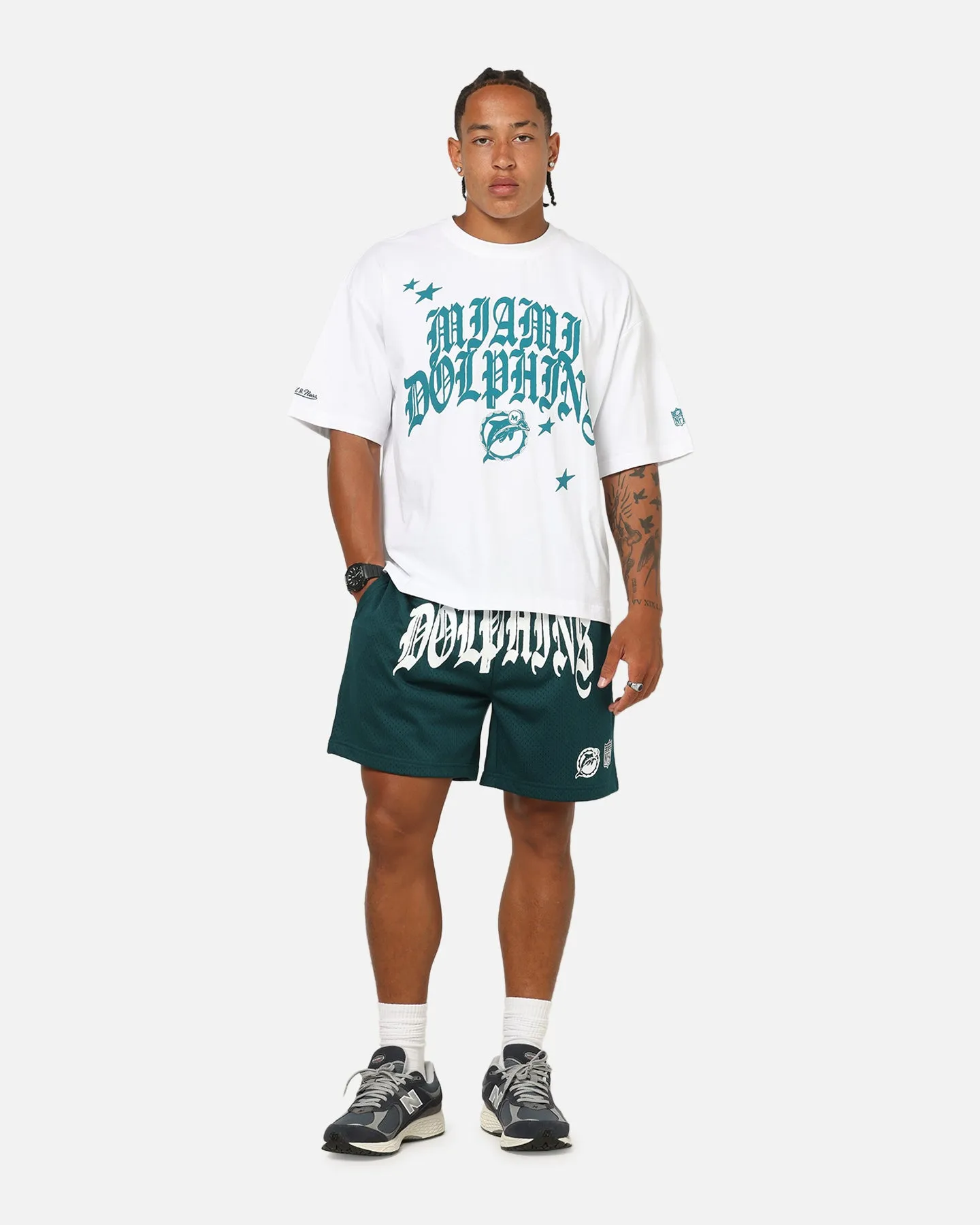 Mitchell & Ness Miami Dolphins Stars & Text Mesh Shorts Deep Sea Teal sold by Culture Kings product image thumbnail 2