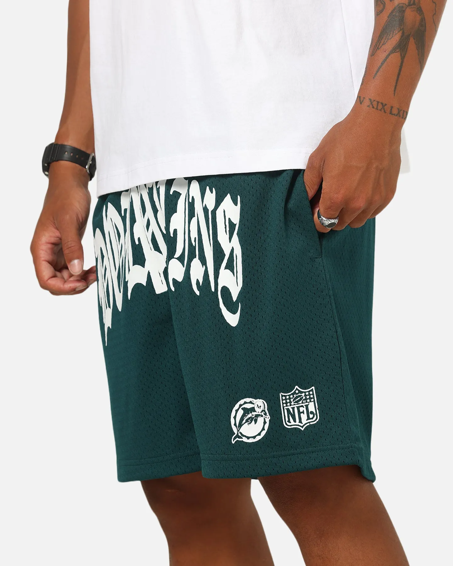 Mitchell & Ness Miami Dolphins Stars & Text Mesh Shorts Deep Sea Teal sold by Culture Kings product image thumbnail 3