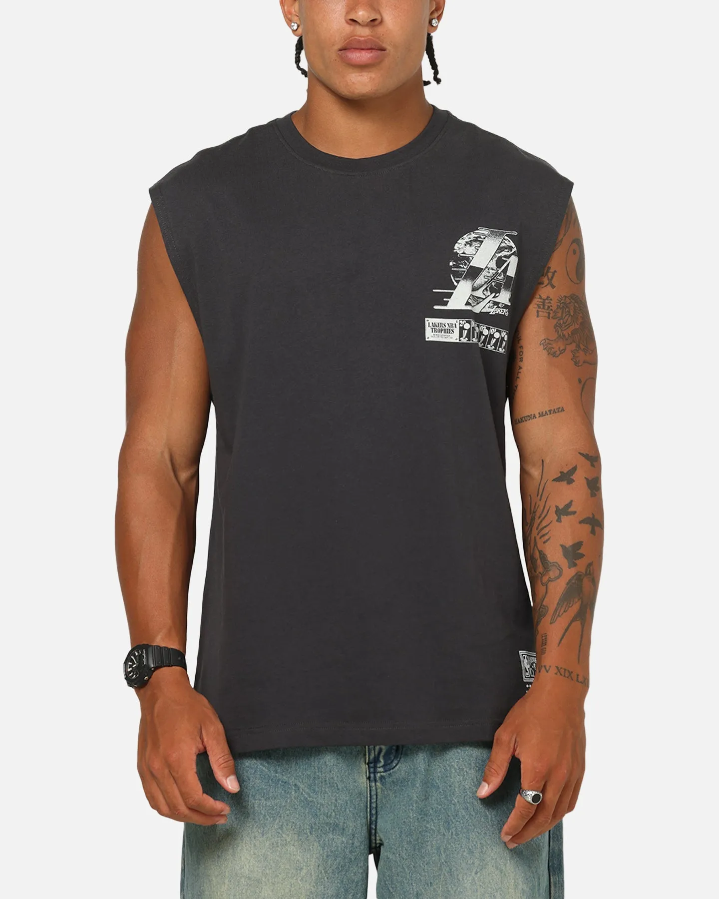 Mitchell & Ness Los Angeles Lakers LA Champ Chrome Muscle T-Shirt Washed Black sold by Culture Kings product image thumbnail 2