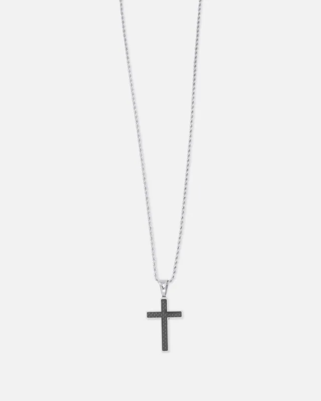 Saint Morta Carbon Cross Pendant Chain White Gold sold by Culture Kings
