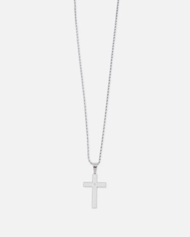 Saint Morta Textured Cross Pendant Chain White Gold sold by Culture Kings
