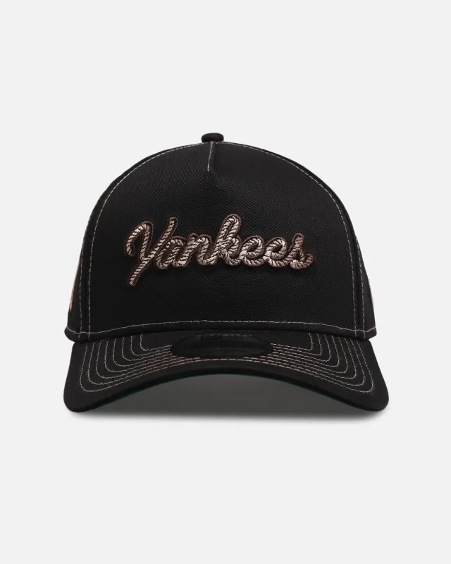 New Era New York Yankees 'Rope Script' 9FORTY A-Frame Snapback Black/White sold by Culture Kings