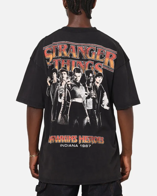73Studio X Stranger Things Hawkins Heroes T-Shirt Black Acidwash made by Culture Kings