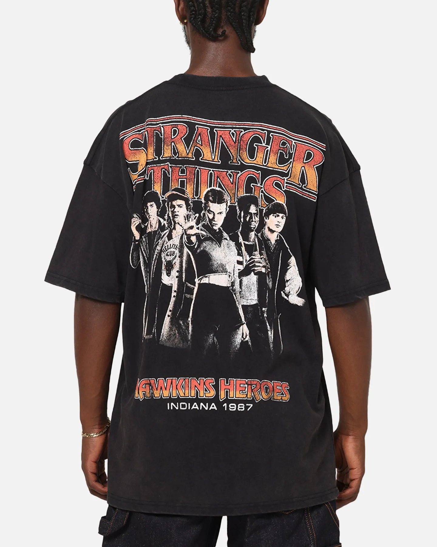 73Studio X Stranger Things Hawkins Heroes T-Shirt Black Acidwash sold by Culture Kings