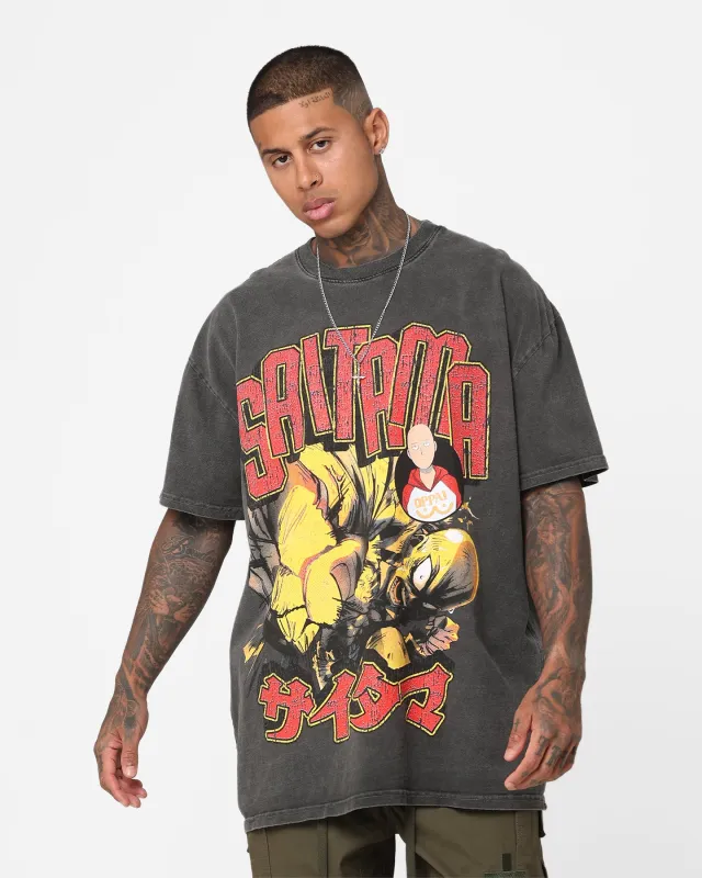 73Studio X One Punch Man Saitama Heavyweight Vintage T-Shirt Black Wash sold by Culture Kings
