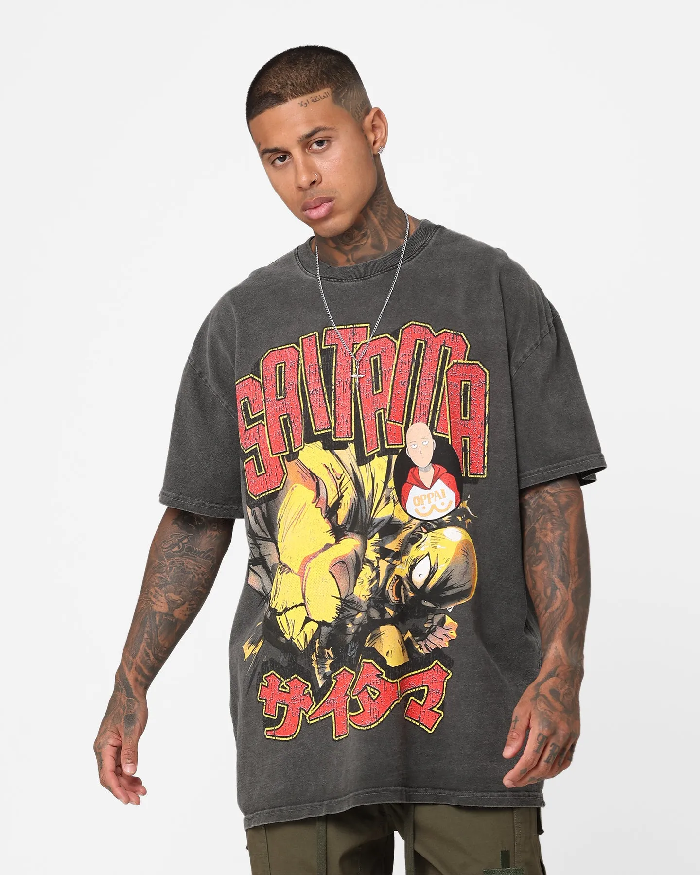 73Studio X One Punch Man Saitama Heavyweight Vintage T-Shirt Black Wash sold by Culture Kings