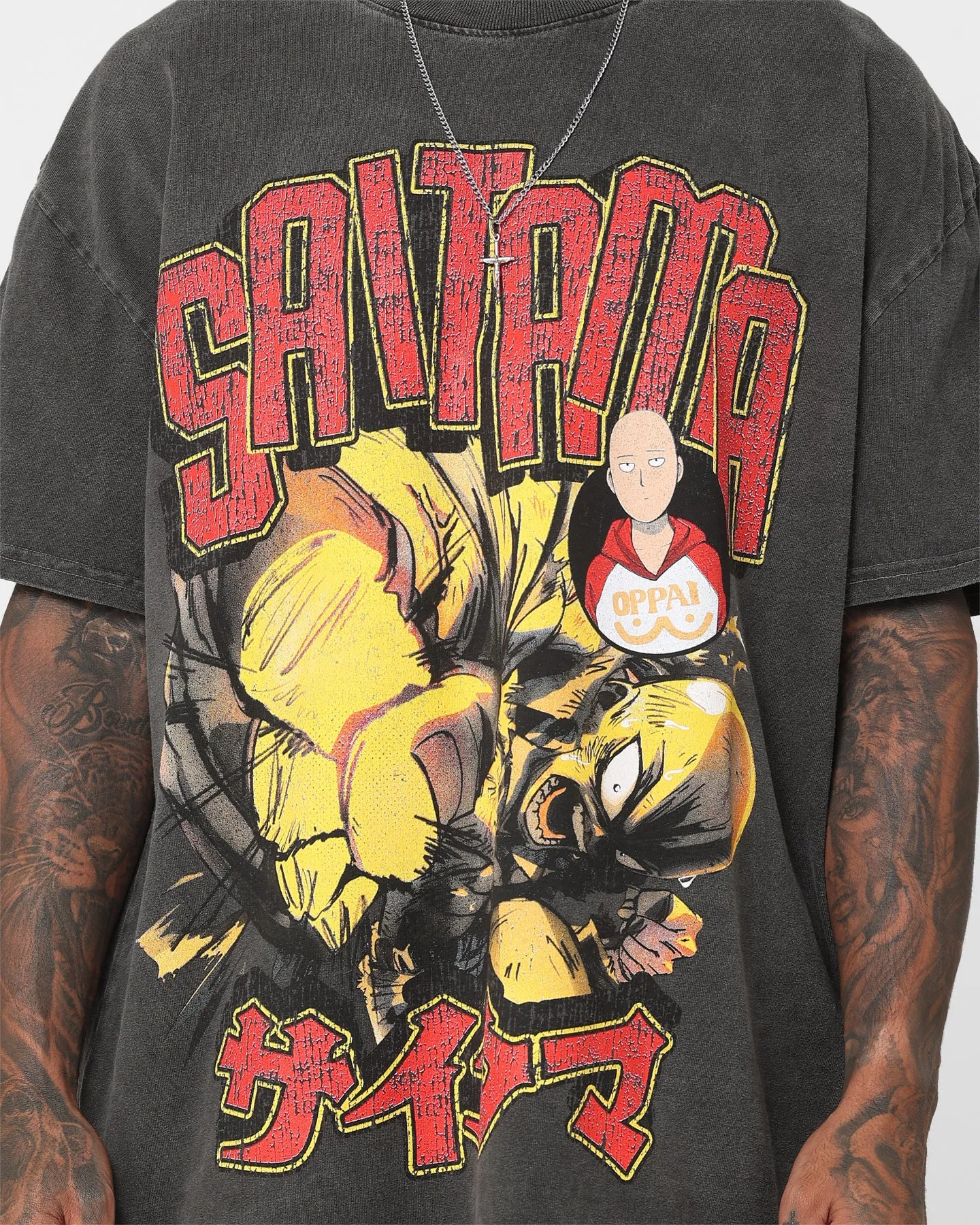 73Studio X One Punch Man Saitama Heavyweight Vintage T-Shirt Black Wash sold by Culture Kings product image thumbnail 4