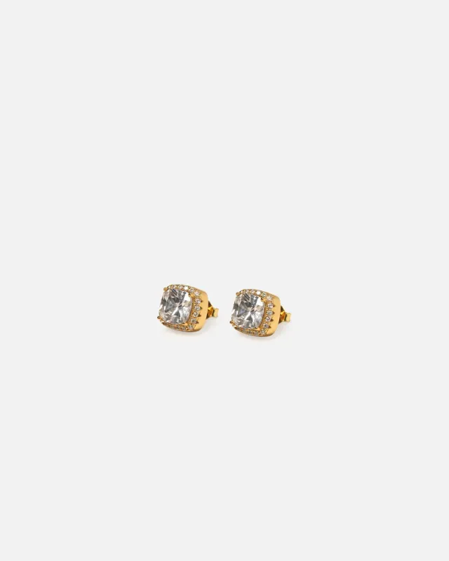 Saint Morta Cushion Cut Halo Earrings Iced Gold sold by Culture Kings