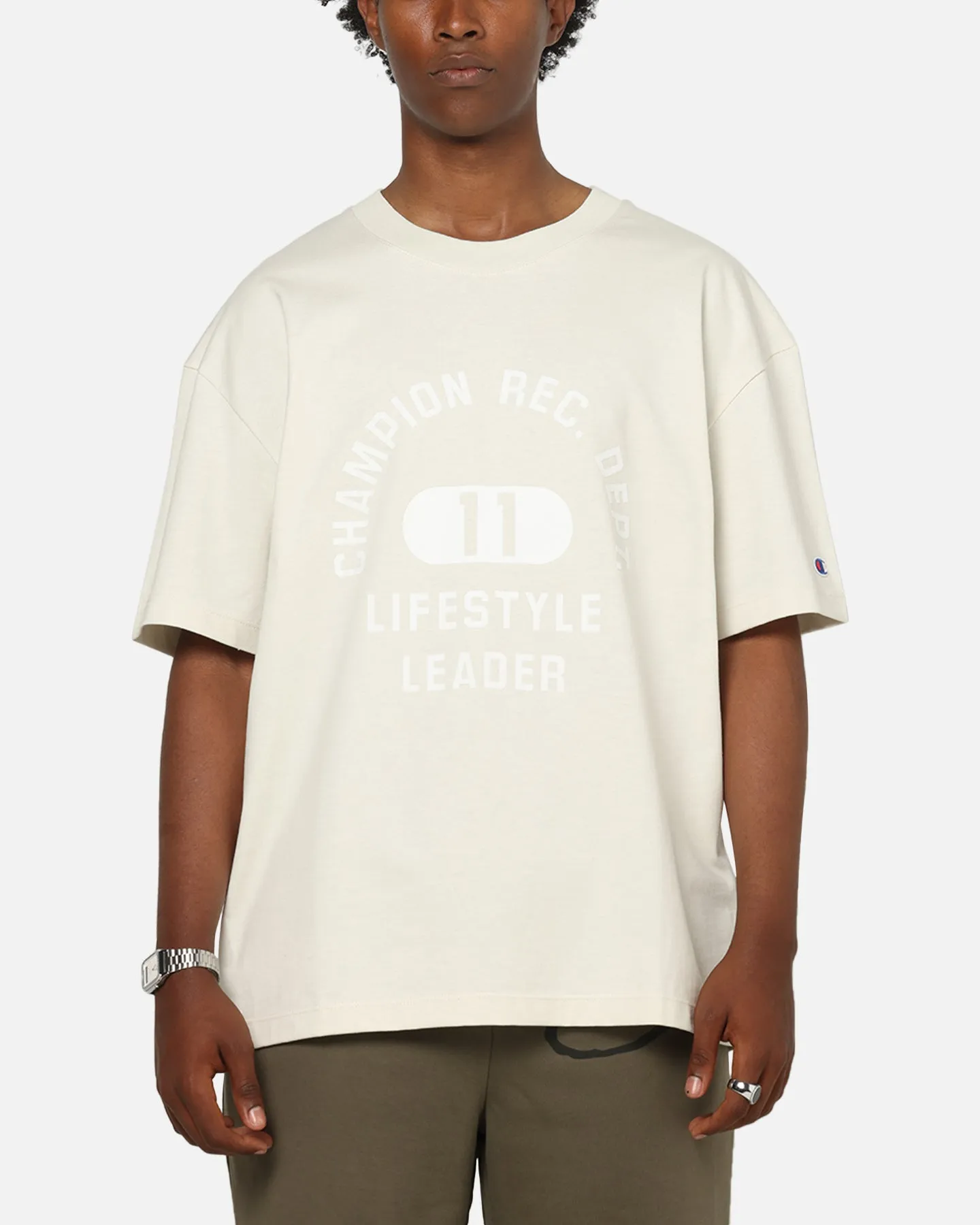 Champion Heritage Flocked Graphic T-Shirt Ivory sold by Culture Kings