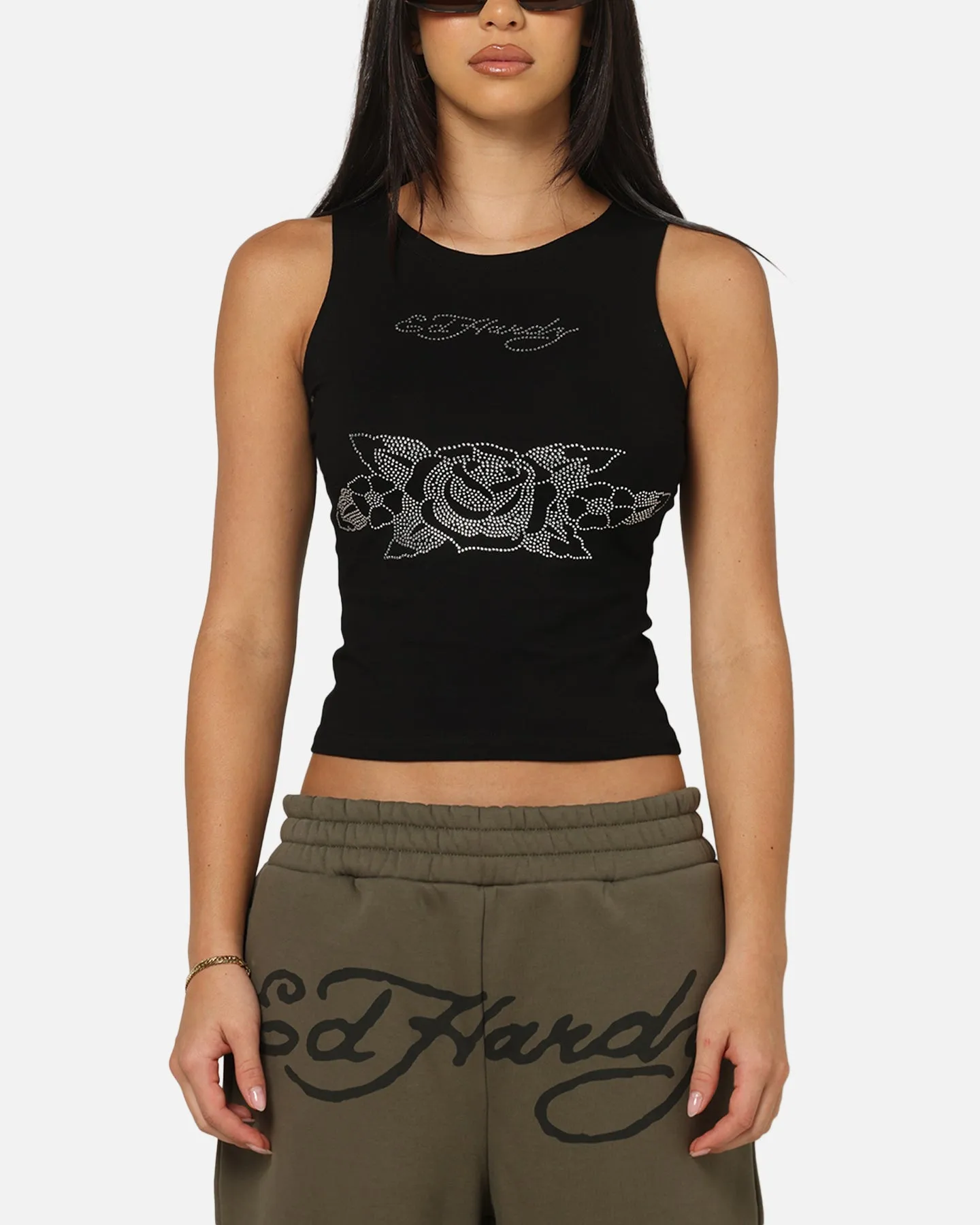 Ed Hardy Women's Rhinestone Rose Tank Black sold by Culture Kings