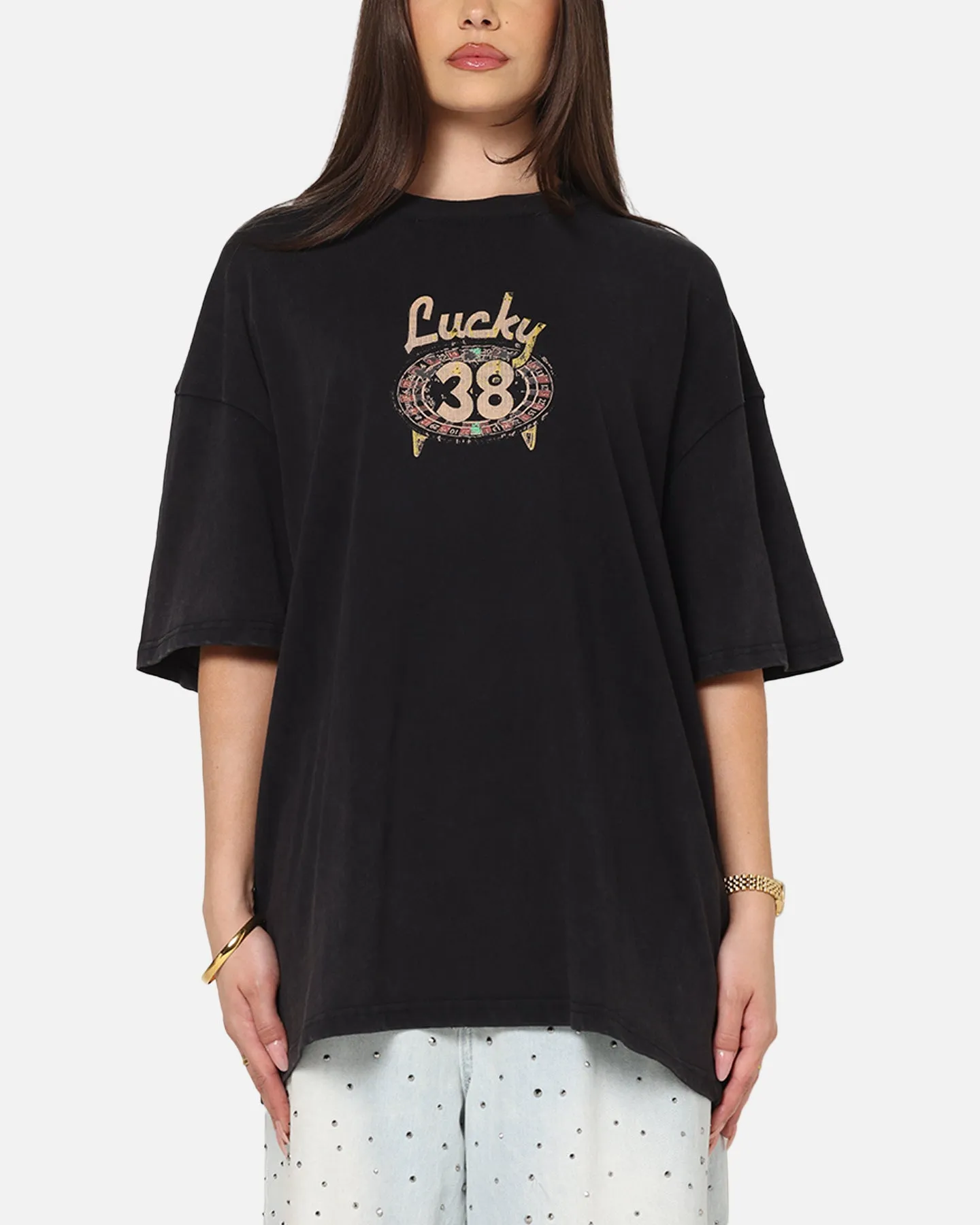 73Studio X Fallout: New Vegas Lucky 38 T-Shirt Black Acidwash sold by Culture Kings