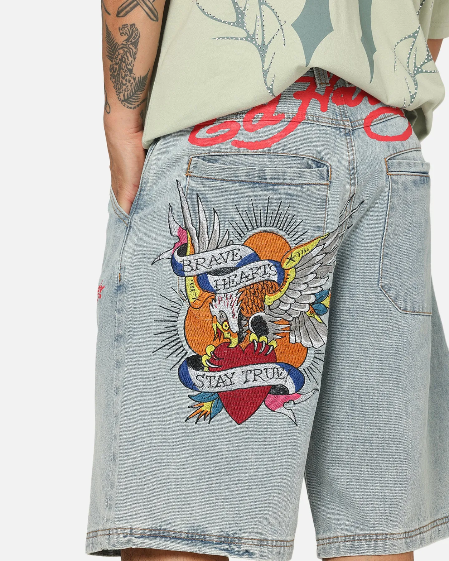 Ed Hardy Brave Hearts Jorts Light Wash Denim sold by Culture Kings product image thumbnail 3