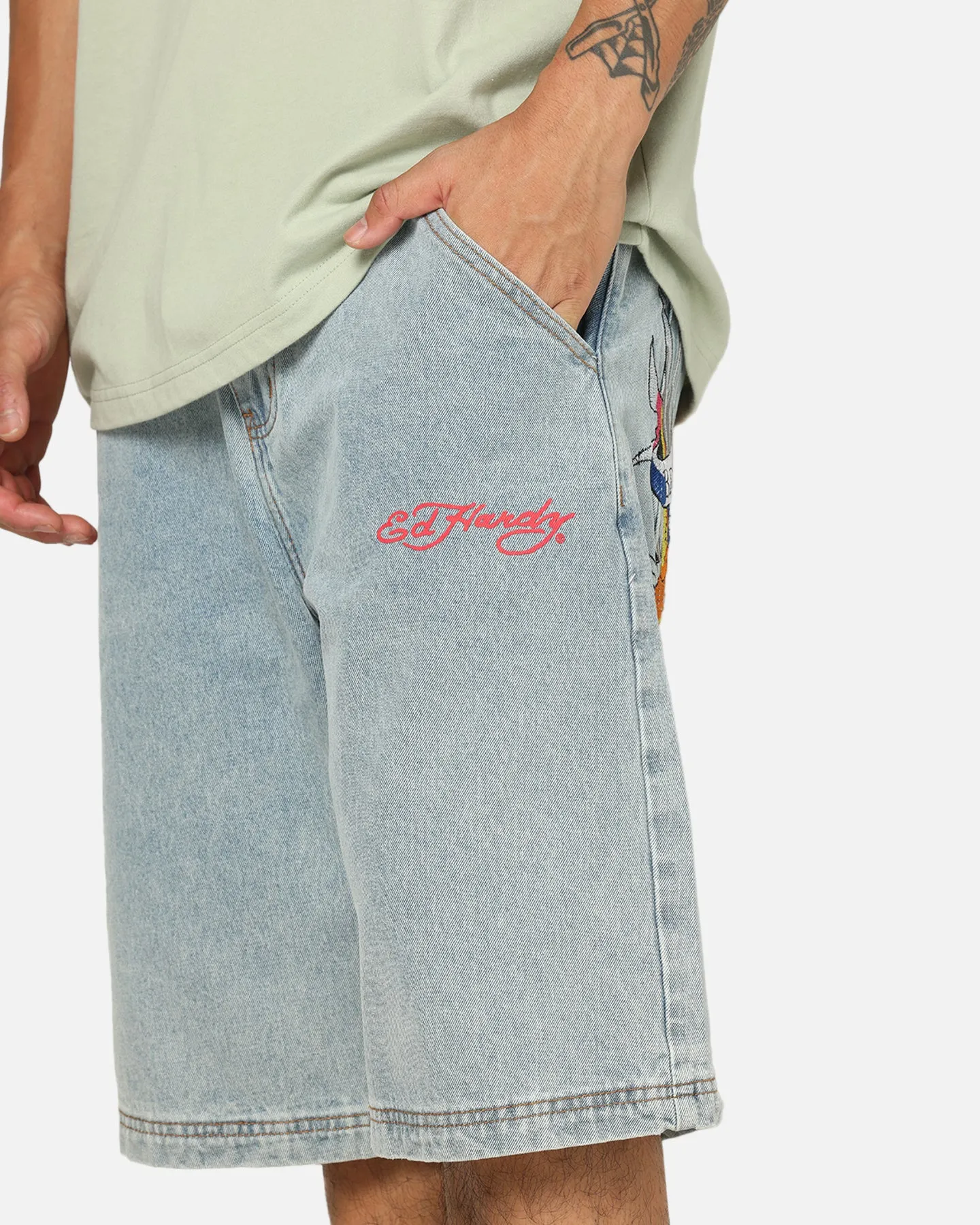 Ed Hardy Brave Hearts Jorts Light Wash Denim sold by Culture Kings product image thumbnail 4