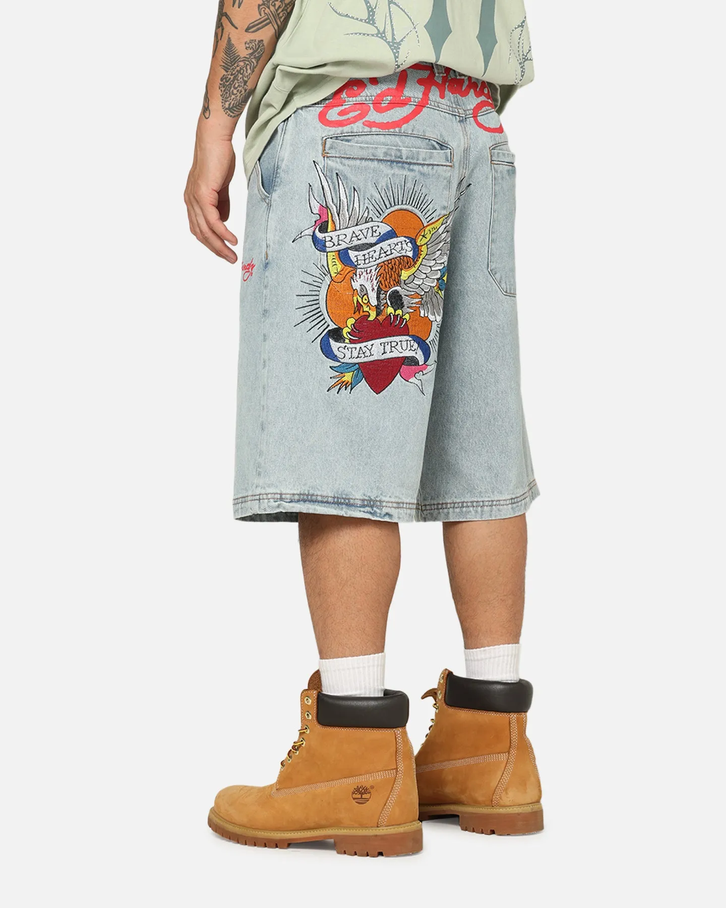 Ed Hardy Brave Hearts Jorts Light Wash Denim sold by Culture Kings