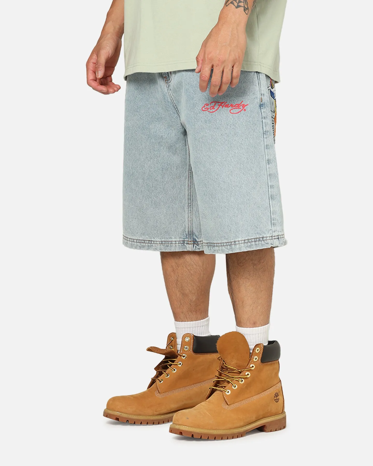 Ed Hardy Brave Hearts Jorts Light Wash Denim sold by Culture Kings product image thumbnail 5