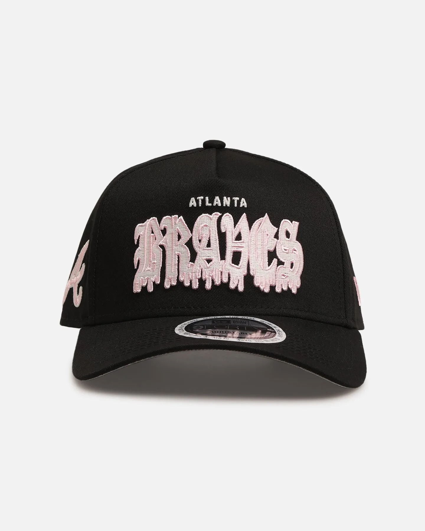 New Era Atlanta Braves 'Drip Glow Script' 9FORTY A-Frame Snapback Black/Pink sold by Culture Kings