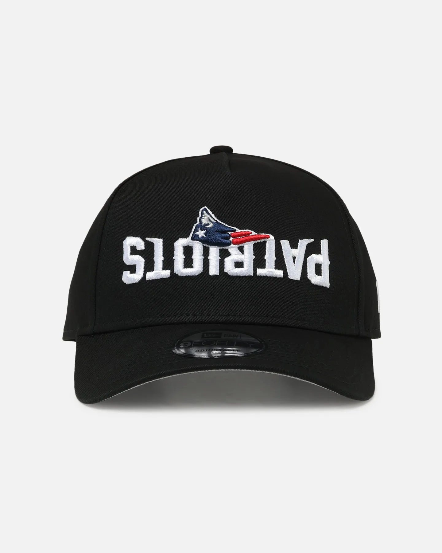 New Era New England Patriots 'Upside Down Logo' 9FORTY A-Frame Snapback Black sold by Culture Kings