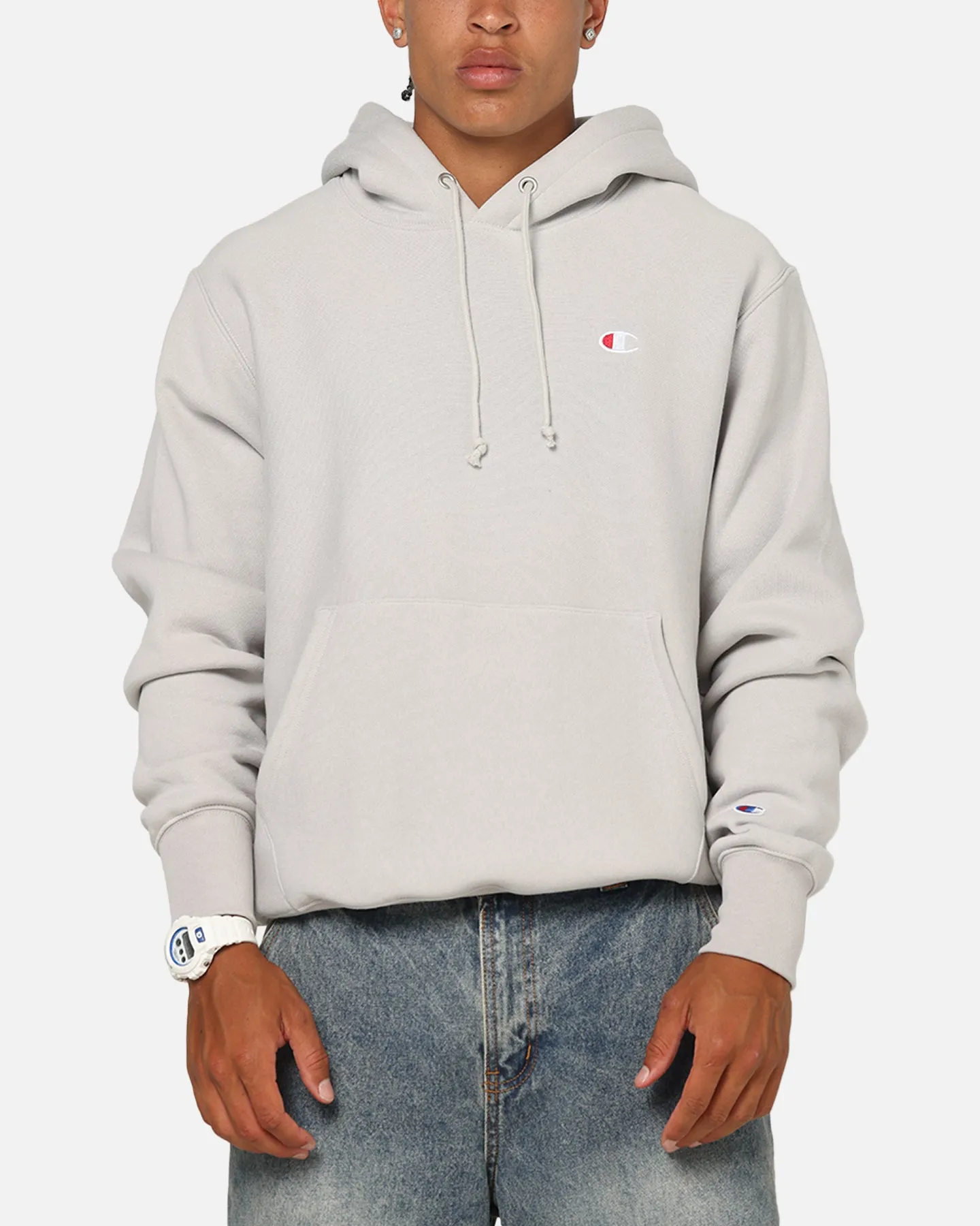 Champion Reverse Weave Small C Hoodie Grey sold by Culture Kings