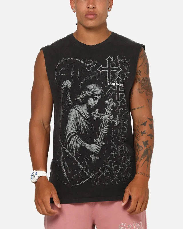 Saint Morta Cross Bearer Oversized Muscle T-Shirt Vintage Black sold by Culture Kings