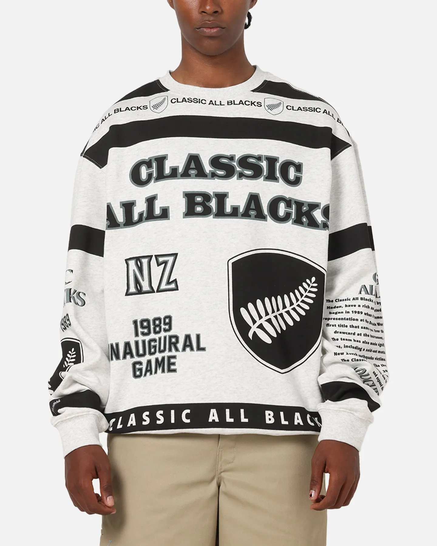 Mitchell & Ness All Blacks Rugby Union Classic Crewneck Silver Marle sold by Culture Kings