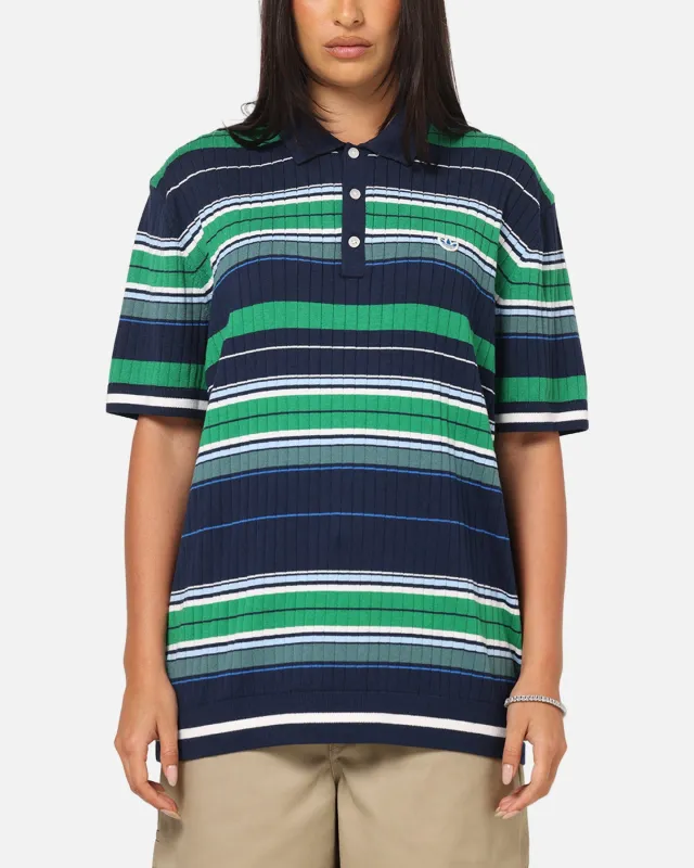 Adidas Originals Knit Stripe Polo T-Shirt Night Indigo/Green sold by Culture Kings