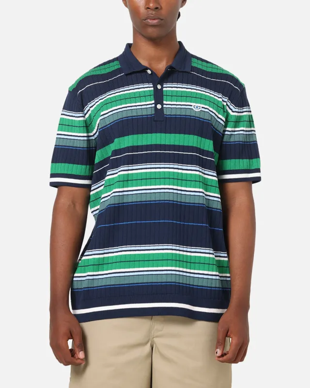 Adidas Originals Knit Stripe Polo T-Shirt Night Indigo/Green sold by Culture Kings