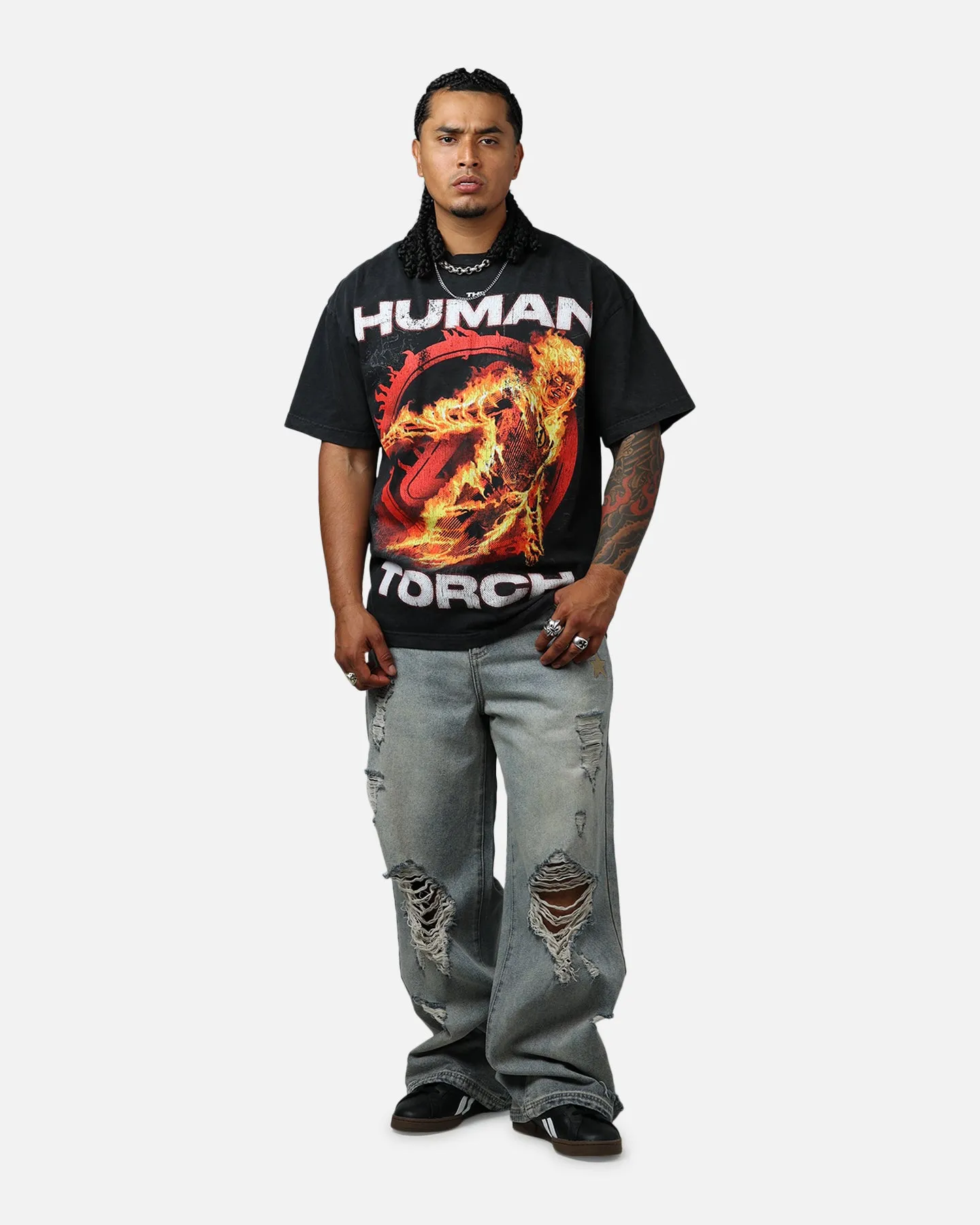 73Studio Marvel Fantastic Four Human Torch Fire Vintage T-Shirt Black Acidwash sold by Culture Kings product image thumbnail 3