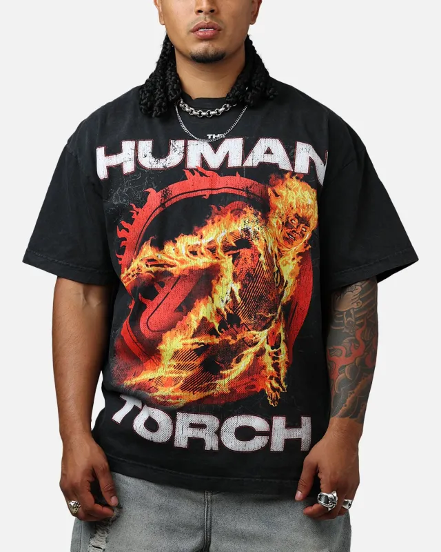 73Studio Marvel Fantastic Four Human Torch Fire Vintage T-Shirt Black Acidwash made by Culture Kings
