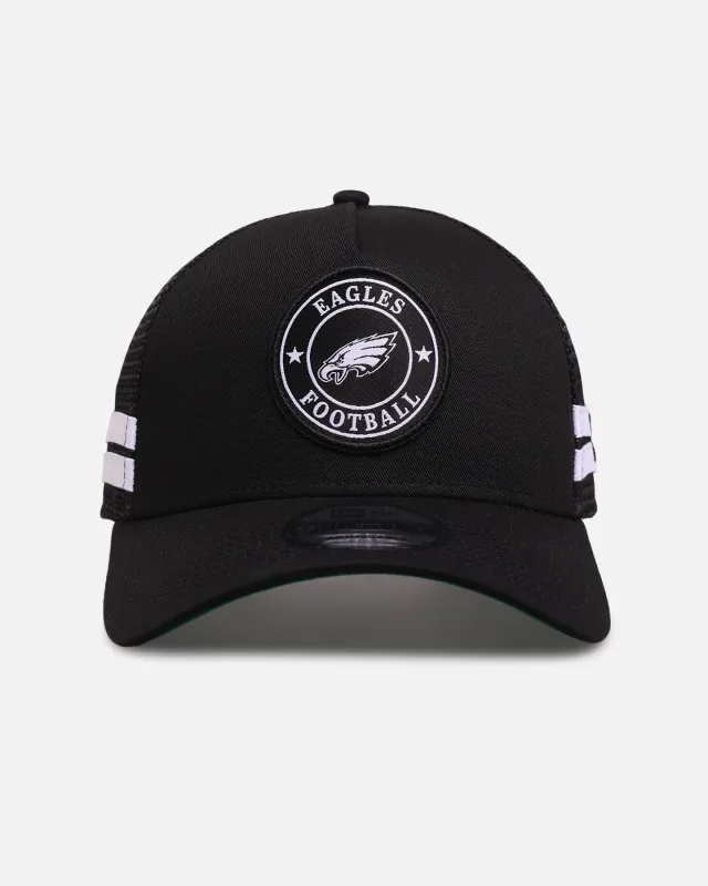 New Era Philadelphia Eagles 'Stripe' 9FORTY A-Frame Trucker Snapback Black/White sold by Culture Kings