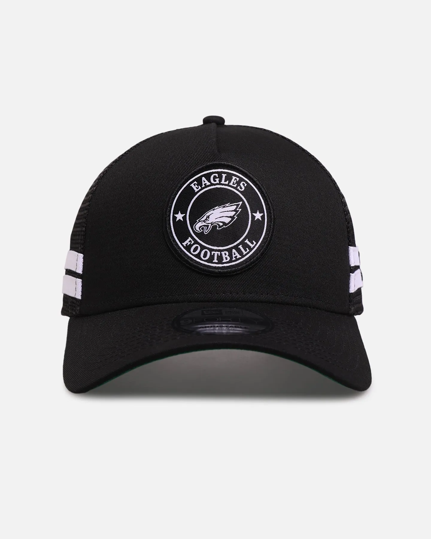 New Era Philadelphia Eagles 'Stripe' 9FORTY A-Frame Trucker Snapback Black/White sold by Culture Kings