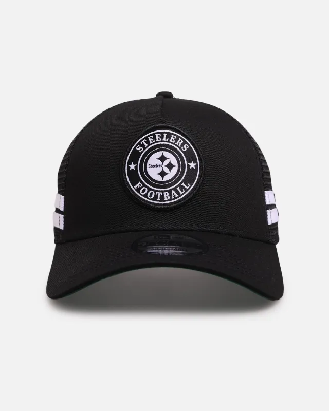 New Era Pittsburgh Steelers 'Stripe' 9FORTY A-Frame Trucker Snapback Black/White made by Culture Kings