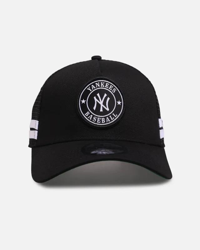 New Era New York Yankees 'Stripe' 9FORTY A-Frame Trucker Snapback Black/White made by New Era