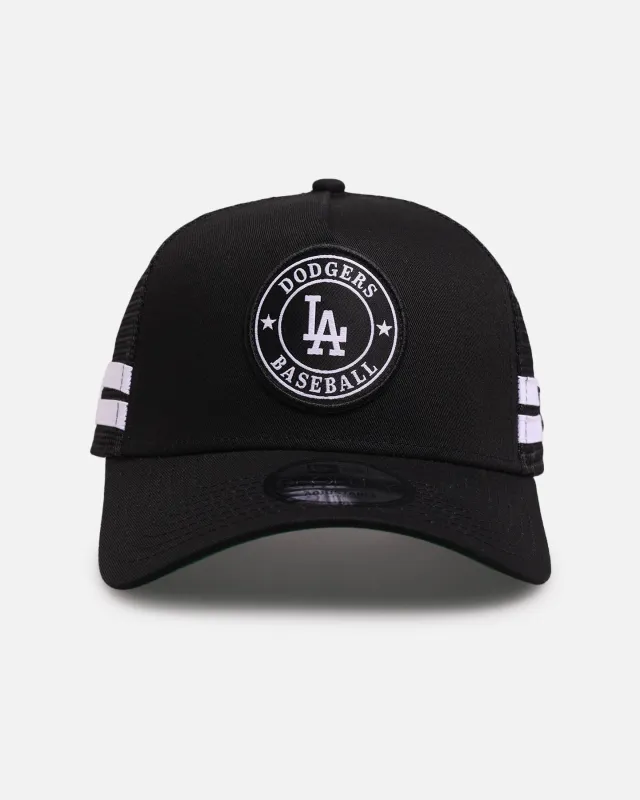 New Era Los Angeles Dodgers 'Stripe' 9FORTY A-Frame Trucker Snapback Black/White made by New Era