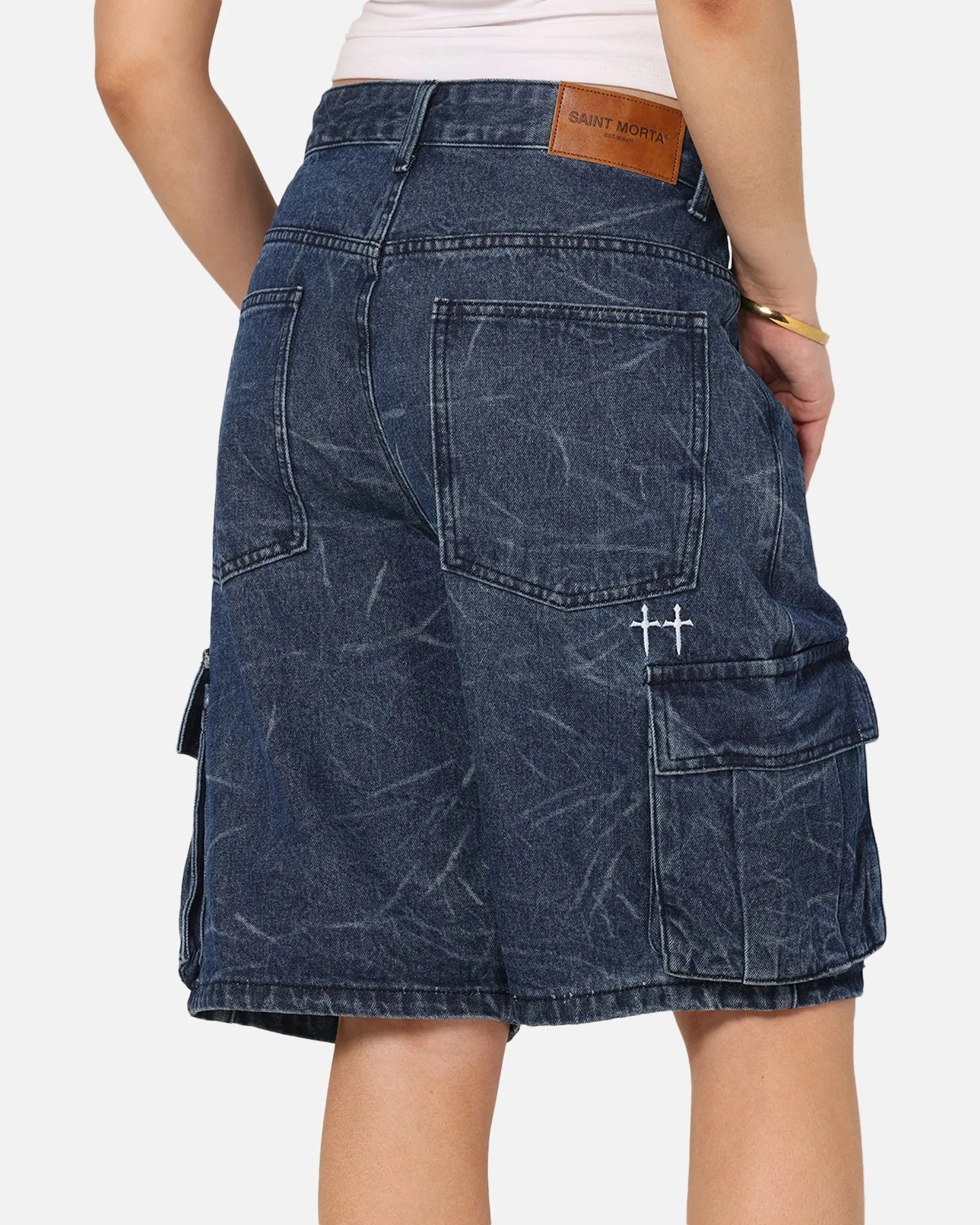 Saint Morta Denim Cargo Shorts Crinkle Stonewash sold by Culture Kings product image thumbnail 3
