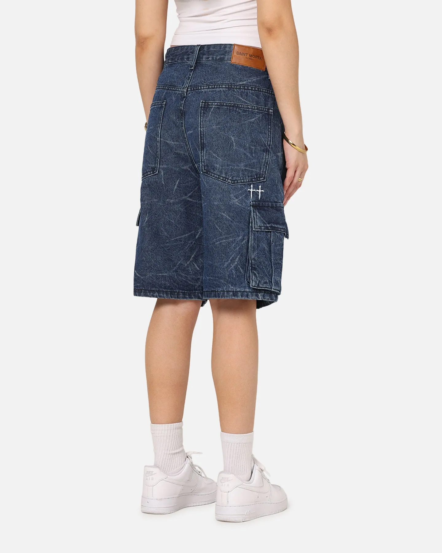 Saint Morta Denim Cargo Shorts Crinkle Stonewash sold by Culture Kings