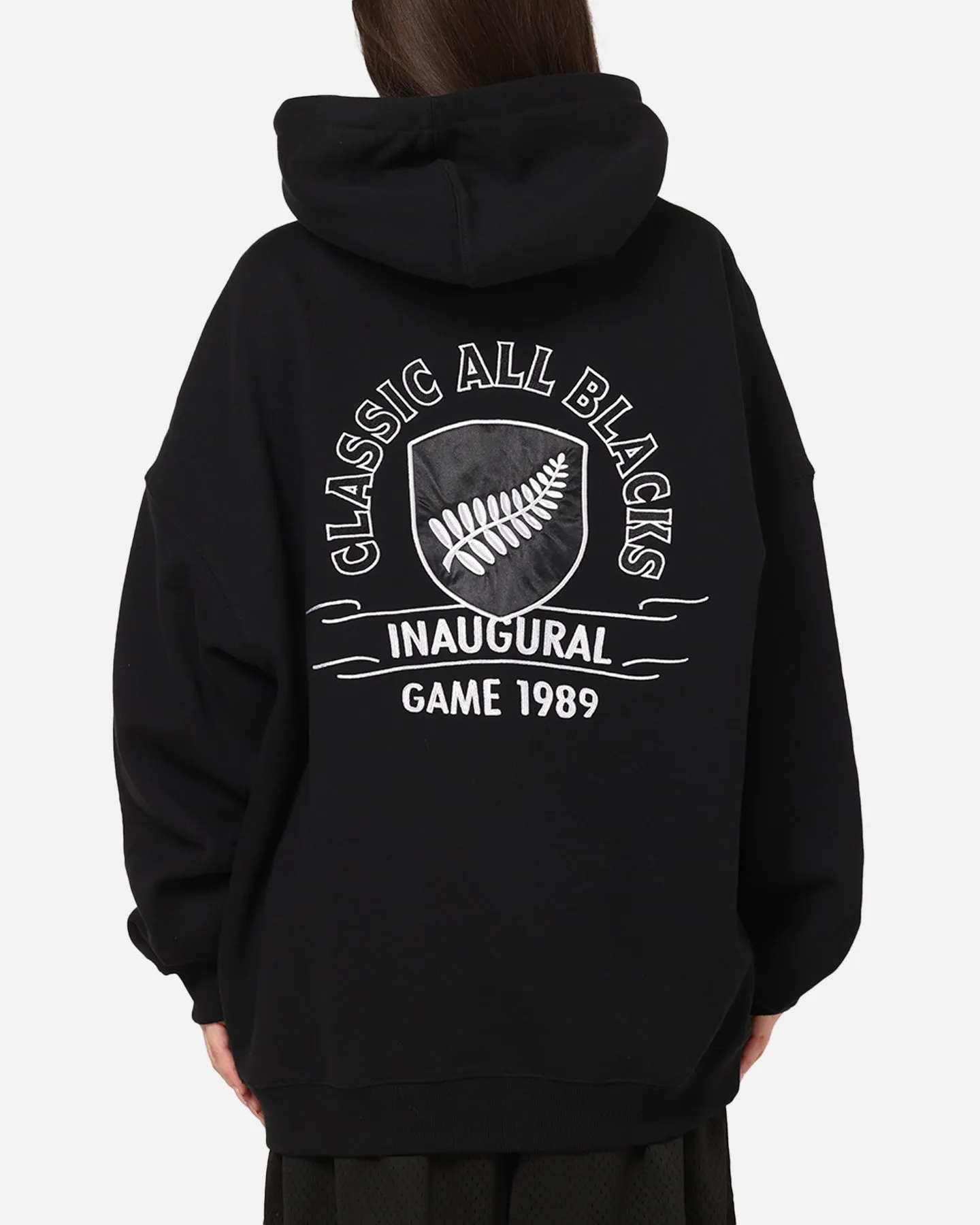 Mitchell & Ness All Blacks Rugby Union Classic Silver Fern Hoodie Solid Black sold by Culture Kings