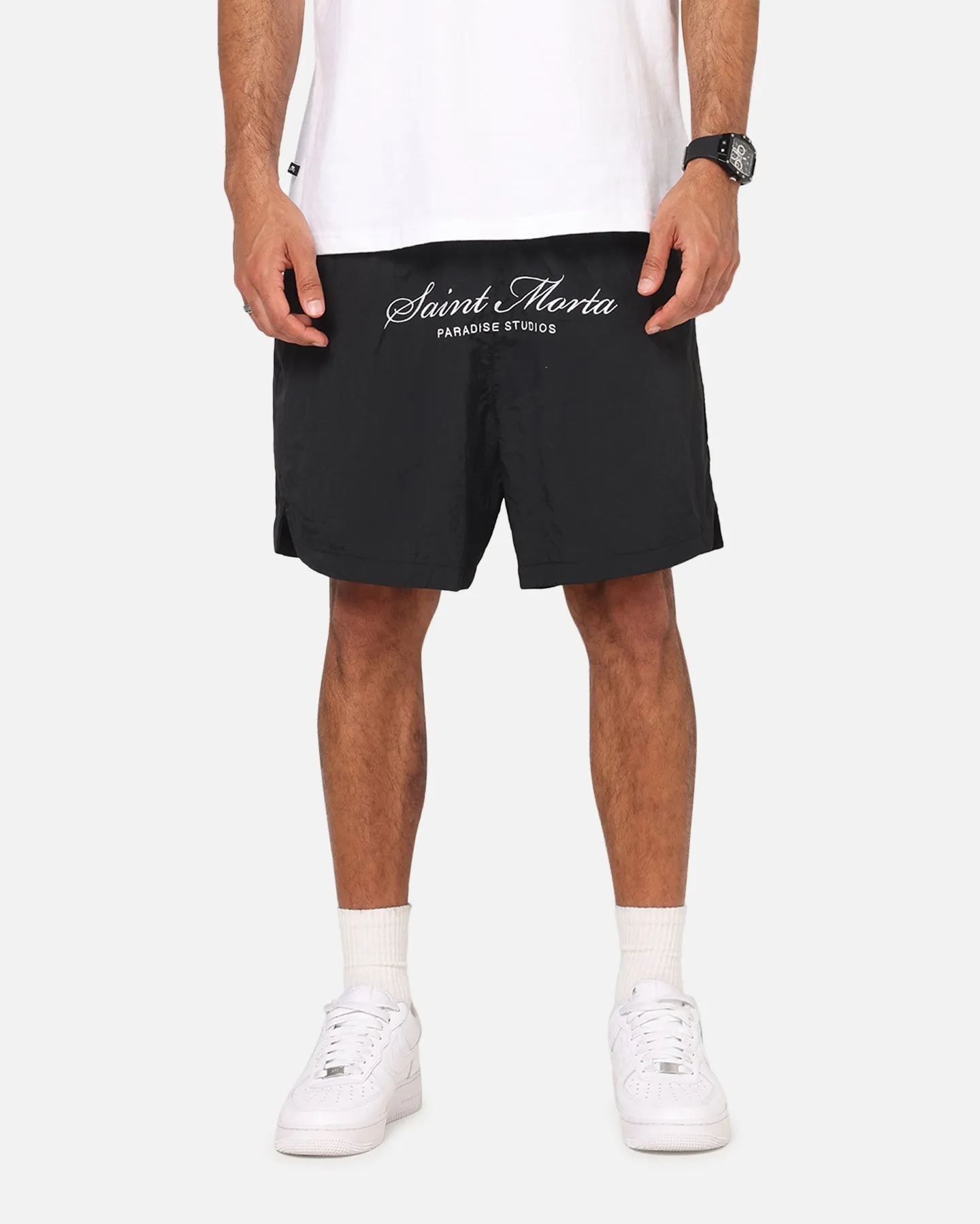 Saint Morta Saint Studios Logo Nylon Shorts Black sold by Culture Kings