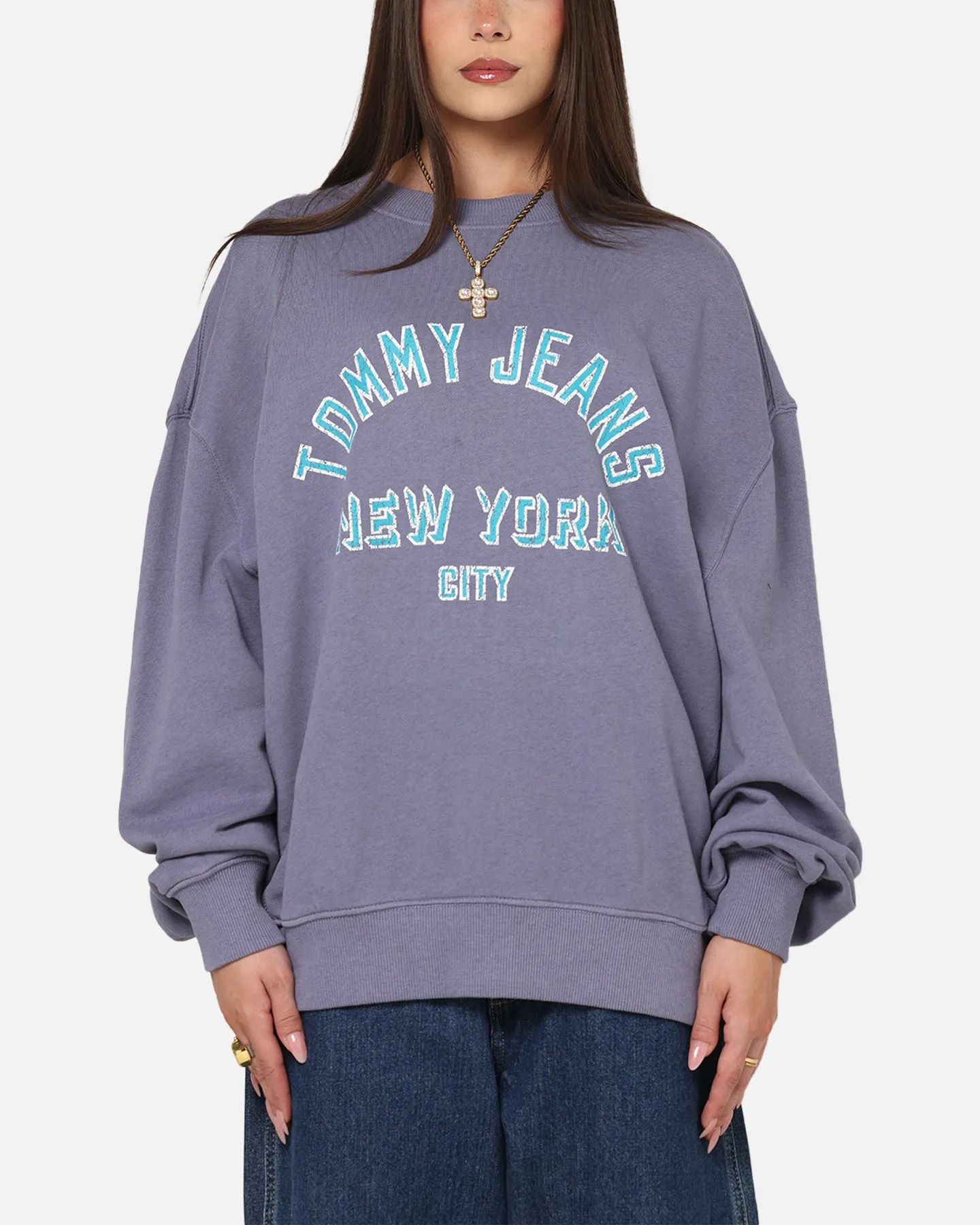 Tommy Jeans Cropped Overdyed Varsity Crewneck Washed Blue sold by Culture Kings