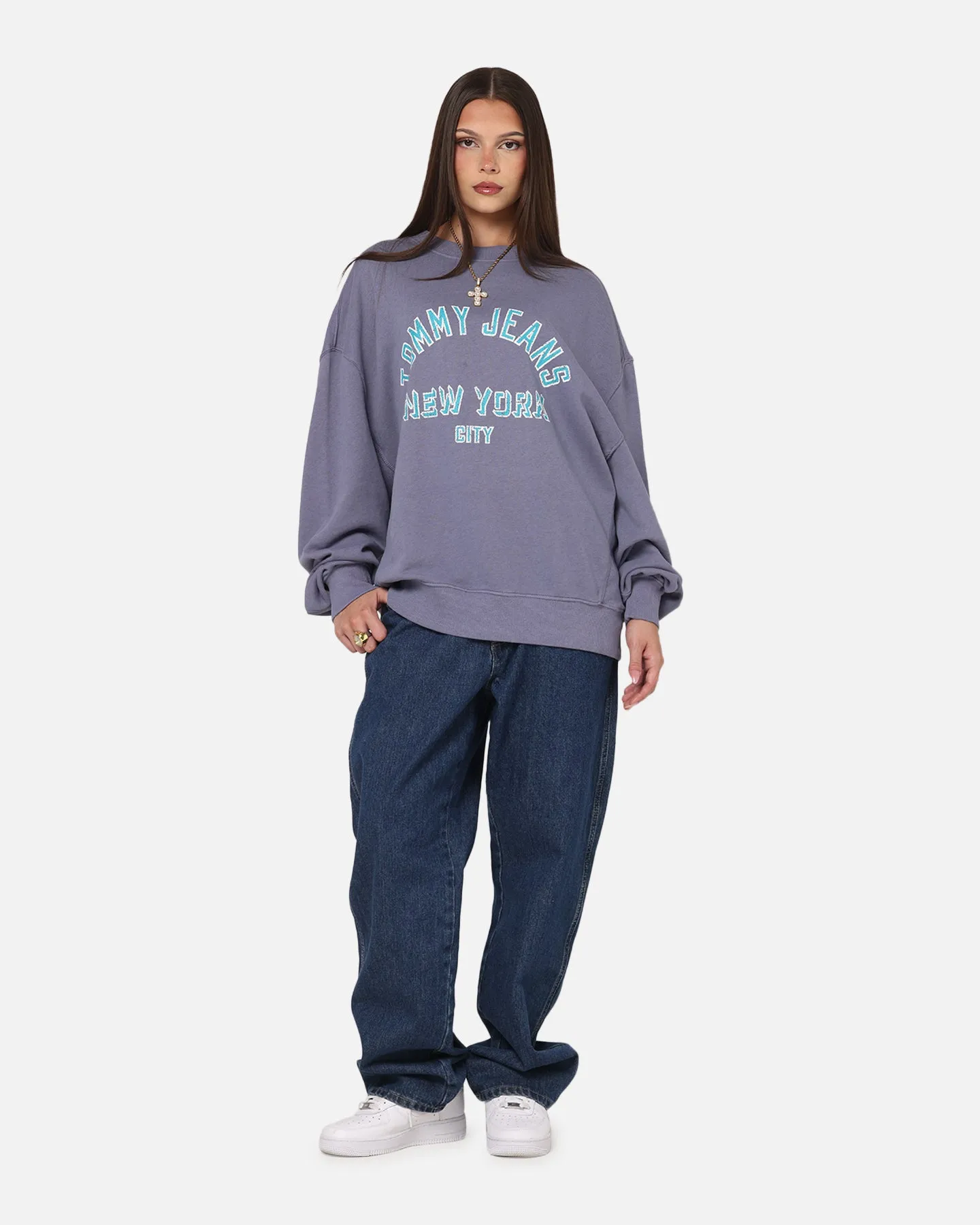 Tommy Jeans Cropped Overdyed Varsity Crewneck Washed Blue sold by Culture Kings product image thumbnail 2