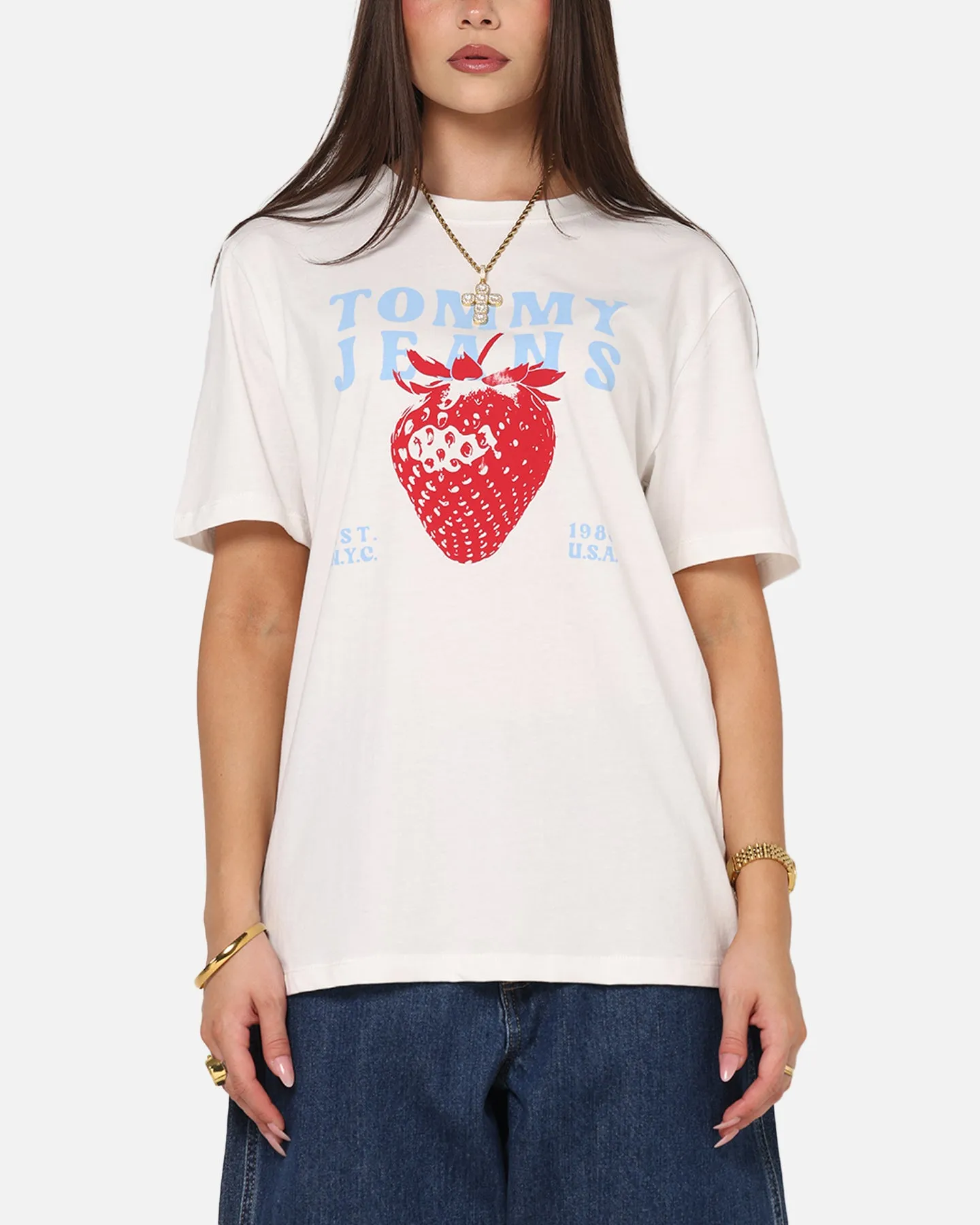 Tommy Jeans Women's TJW Strawberry T-Shirt Ecru sold by Culture Kings
