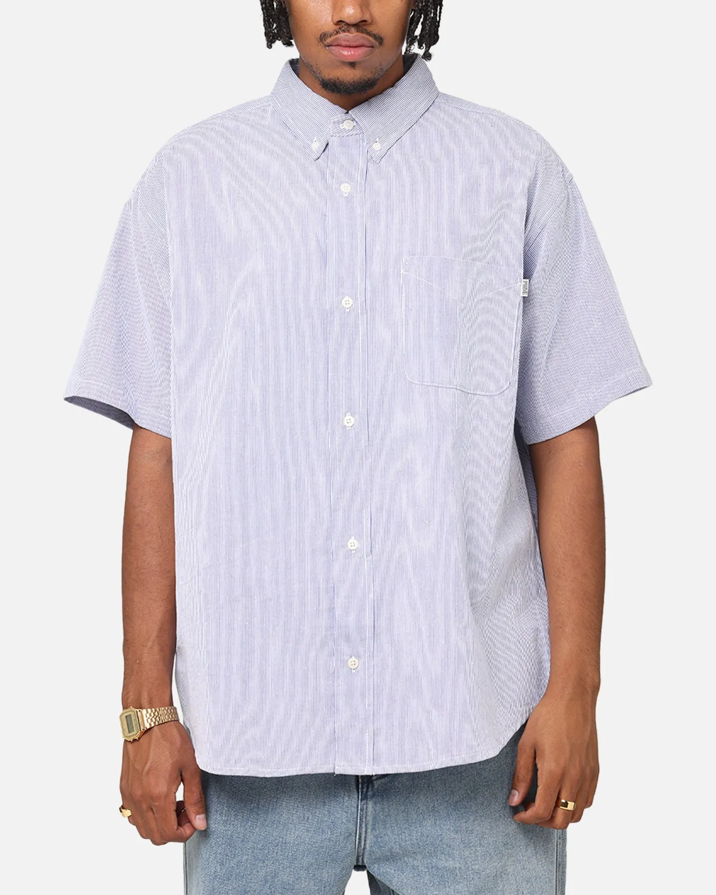 S Double Classic Oxford Button Up Shirt Navy Stripe sold by Culture Kings