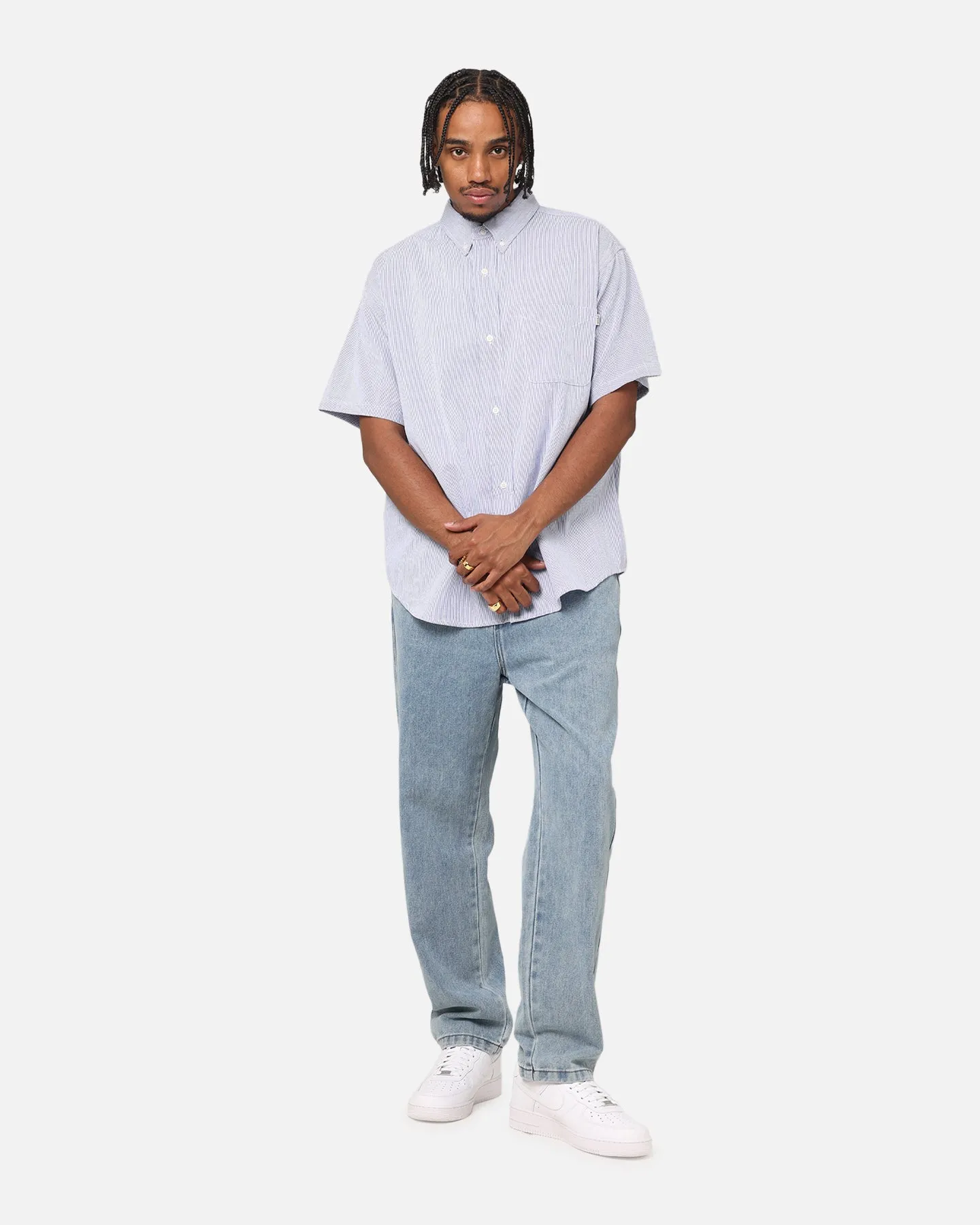 S Double Classic Oxford Button Up Shirt Navy Stripe sold by Culture Kings product image thumbnail 2