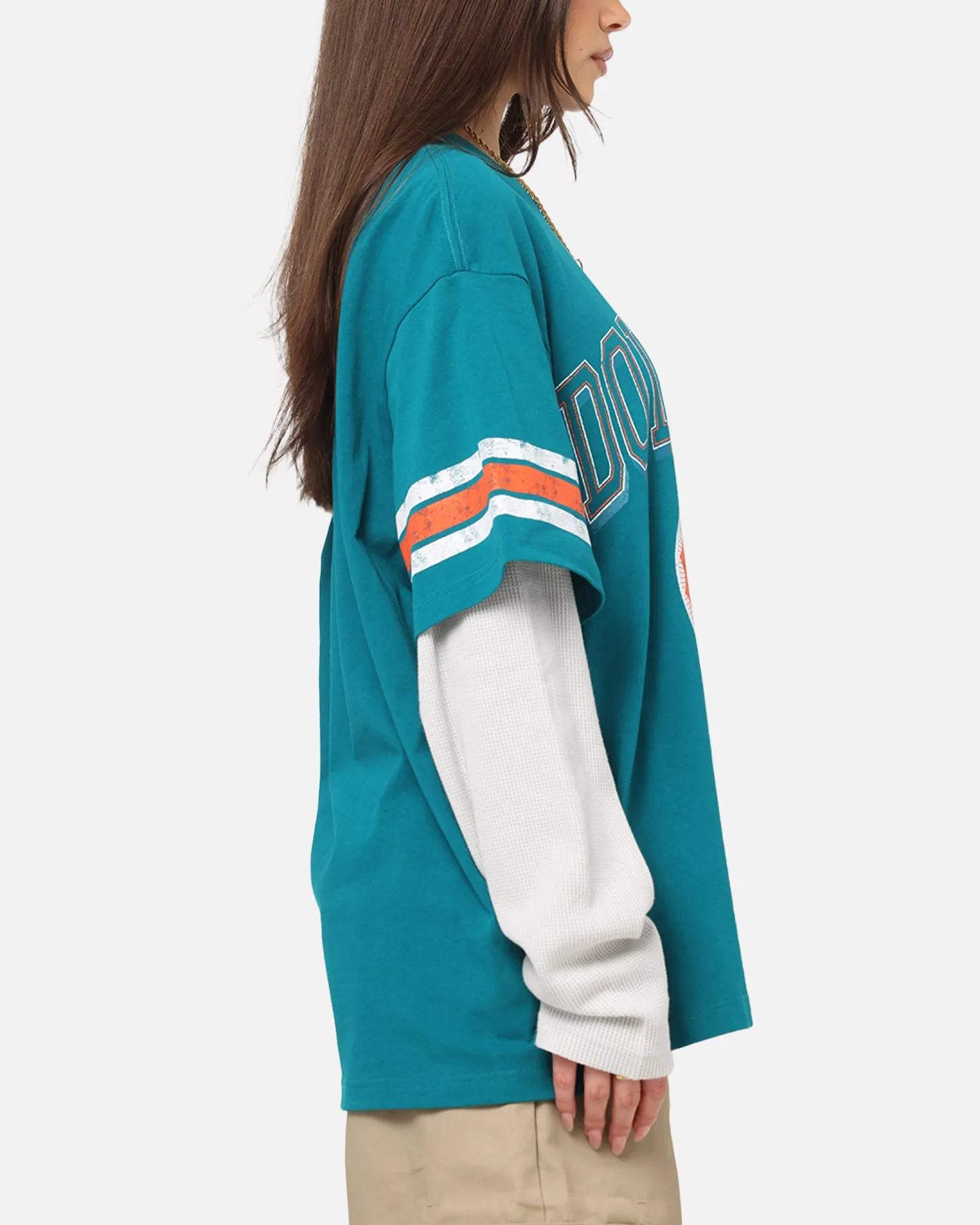 Mitchell & Ness Miami Dolphins Waffle Mock Layer Long Sleeve T-Shirt Teal sold by Culture Kings product image thumbnail 4